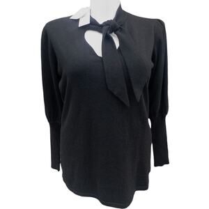 City Chic Black Tie Neck Balloon Sleeve V Neck Sweater Women's Size 16 Small
